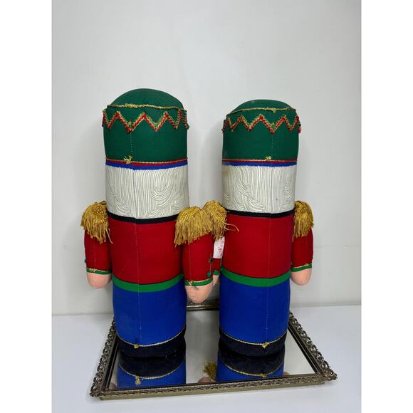 Vintage Pair of Christmas Nutcracker Soldier Bean Plush Figure Doorstop 17" - Picture 8 of 10